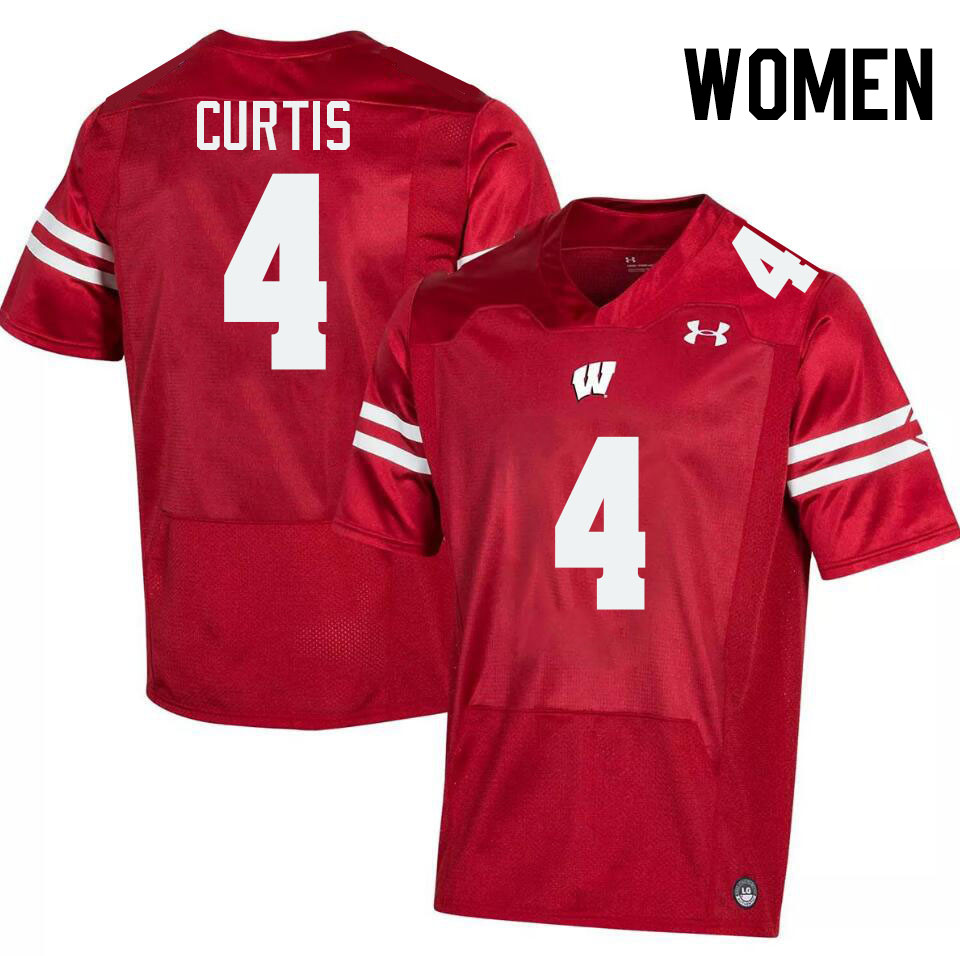 Women #4 Tackett Curtis Wisconsin Badgers College Football Jerseys Stitched-Red